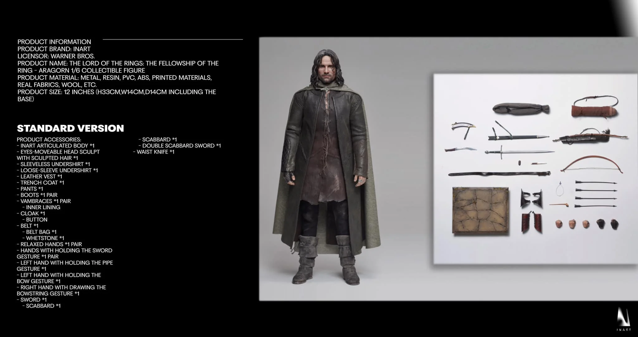 Preventa Figura Aragorn (Standard Version - Cabello Esculpido) - The Lord of the Rings: The Fellowship of the Ring marca Inart Queen Studios escala 1/6 - Image 12