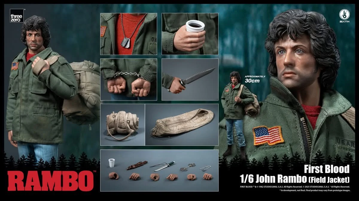 Preventa Figura John Rambo (Field Jacket) - Rambo: First Blood marca Threezero 3Z0553 escala 1/6 - Image 13